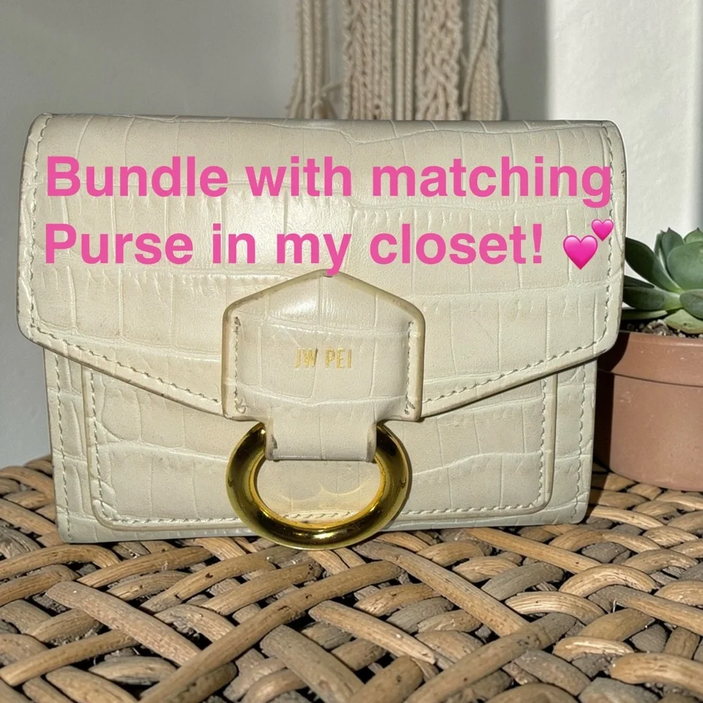 JW Pei Croc Embossed Mini Wallet Clutch Cream ✨ Gold Ring Vegan Leather - Picture 2 of 10